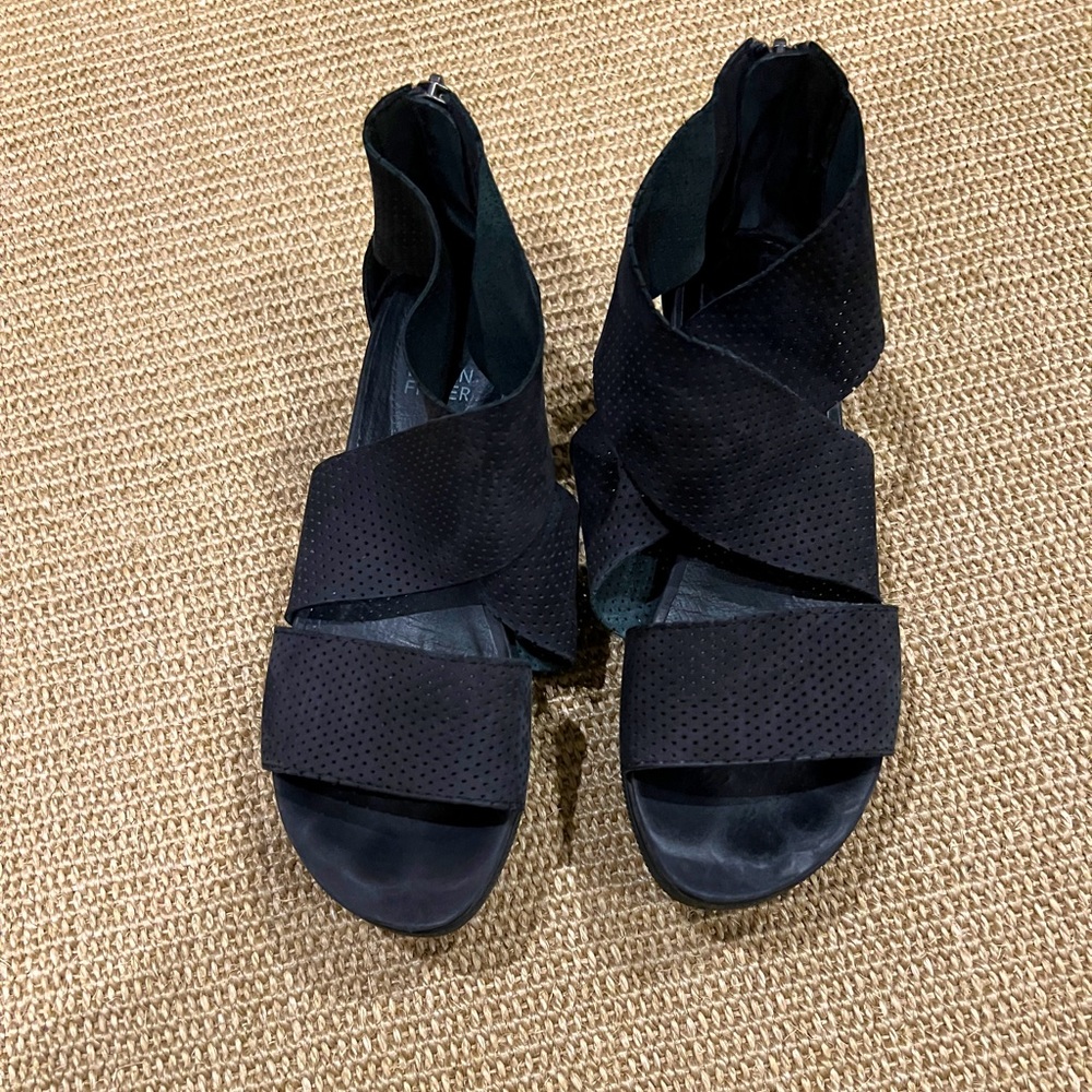 Eileen Fisher Sport Black Perforated Suede Sandle 7M